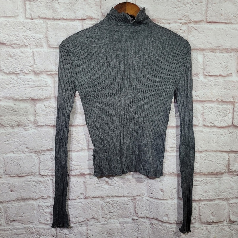 Zara Gray Rib Knit Ruffle Trim Turtleneck Sweater - Picture 6 of 10